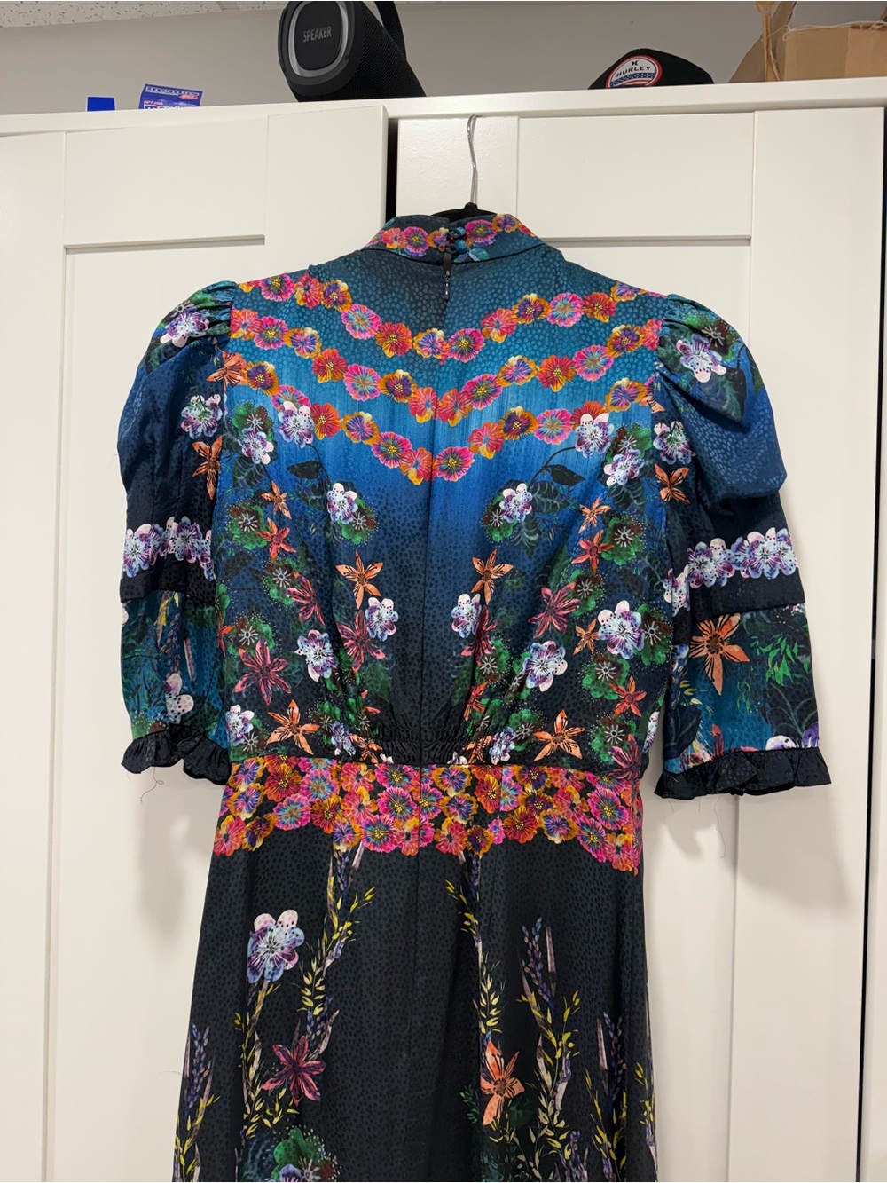 SALONI Teal and Black Floral High-Neck Midi Dress - Picture 6 of 8